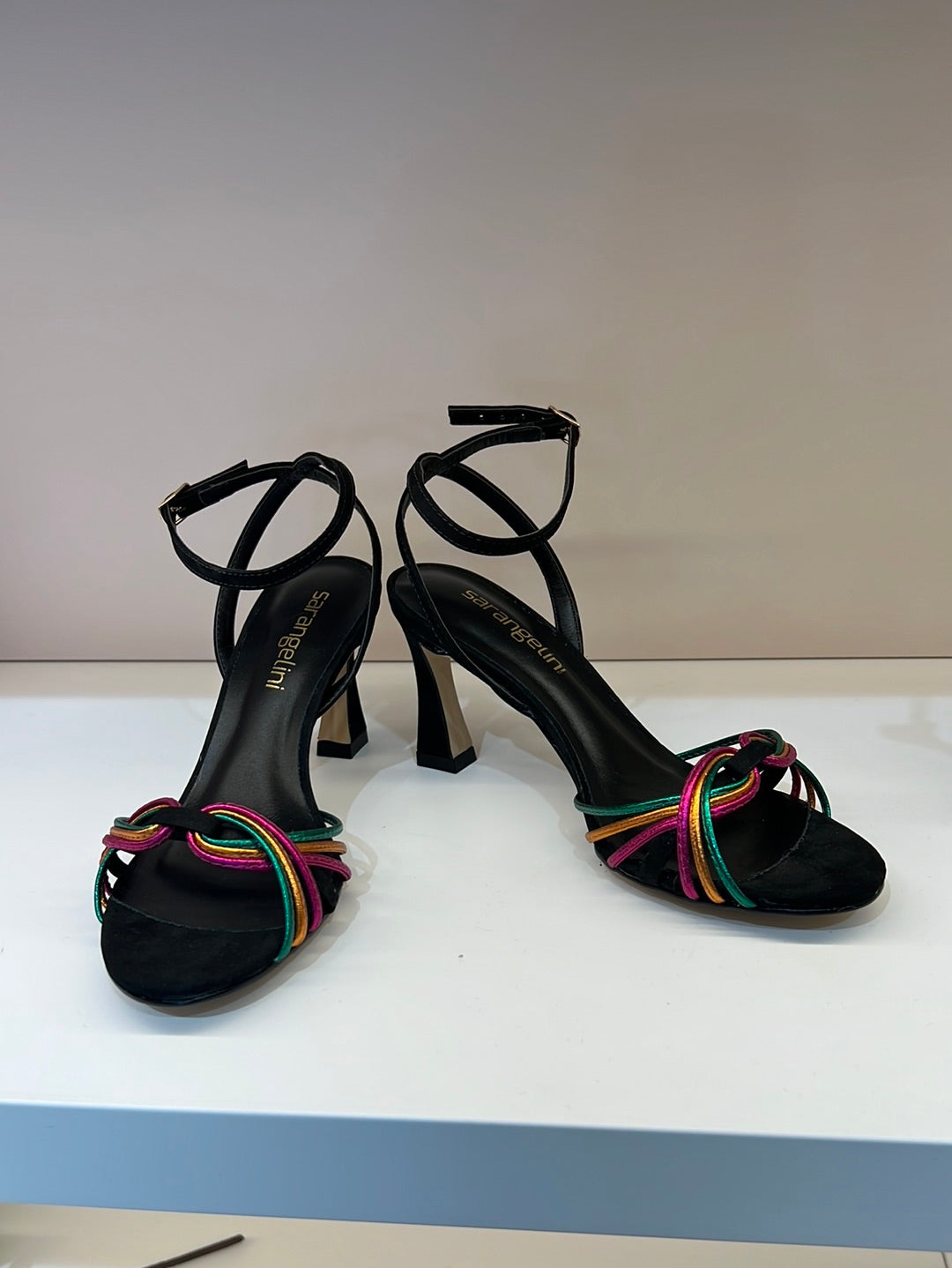 Sandalo con tacco nero listini multicolor - 2088C1