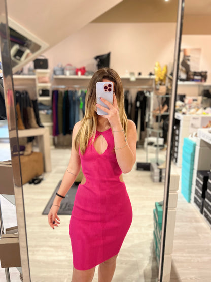 Abito tubino cut-out fucsia - 8707FU