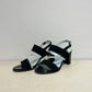 Sandalo con tacco e strass camoscio nero -E23653