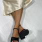 Sandalo con tacco e plateau in raso nero - BL1070B
