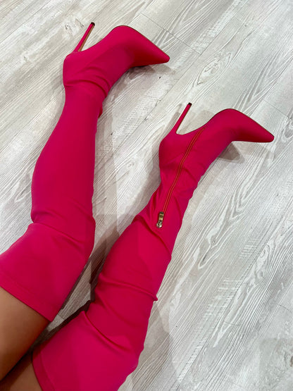 Stivale in lycra con tacco alto fucsia K6079NE
